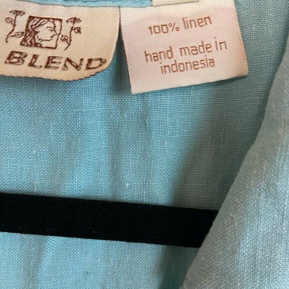 LA Blend 100% Linen Light Blue Embroidered Beaded Top Pants Set Size Medium - Picture 5 of 16